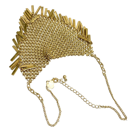 Lovisa Gold Tone Mesh Bib Necklace Vintage Look Disco Runway 70s Fashion Tassels - Picture 7 of 8